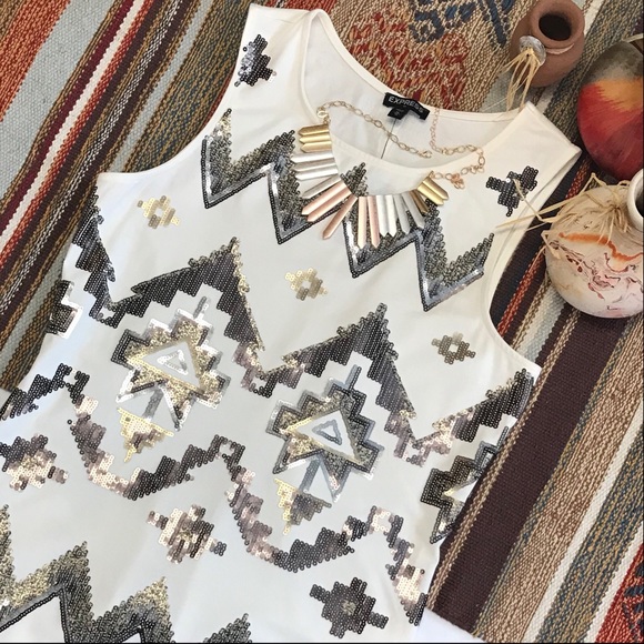 Express Dresses & Skirts - ✨HP✨ Express Knit Sequin Aztec Tank Dress